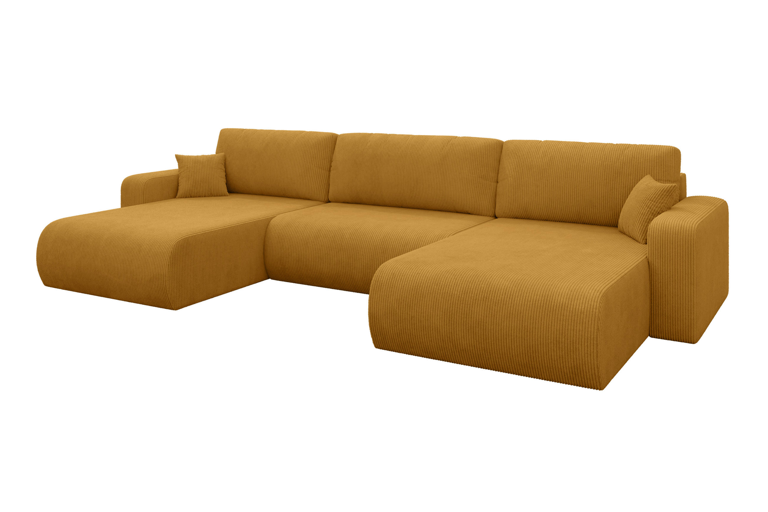 WOHNLANDSCHAFT mit Schlaffunktion und Bettkasten BERY-U 377x193x88 Senfgelb Cord - Dunkelgelb/Schwarz, Holzwerkstoff/Kunststoff (377/88/193cm) - ALTDECOR