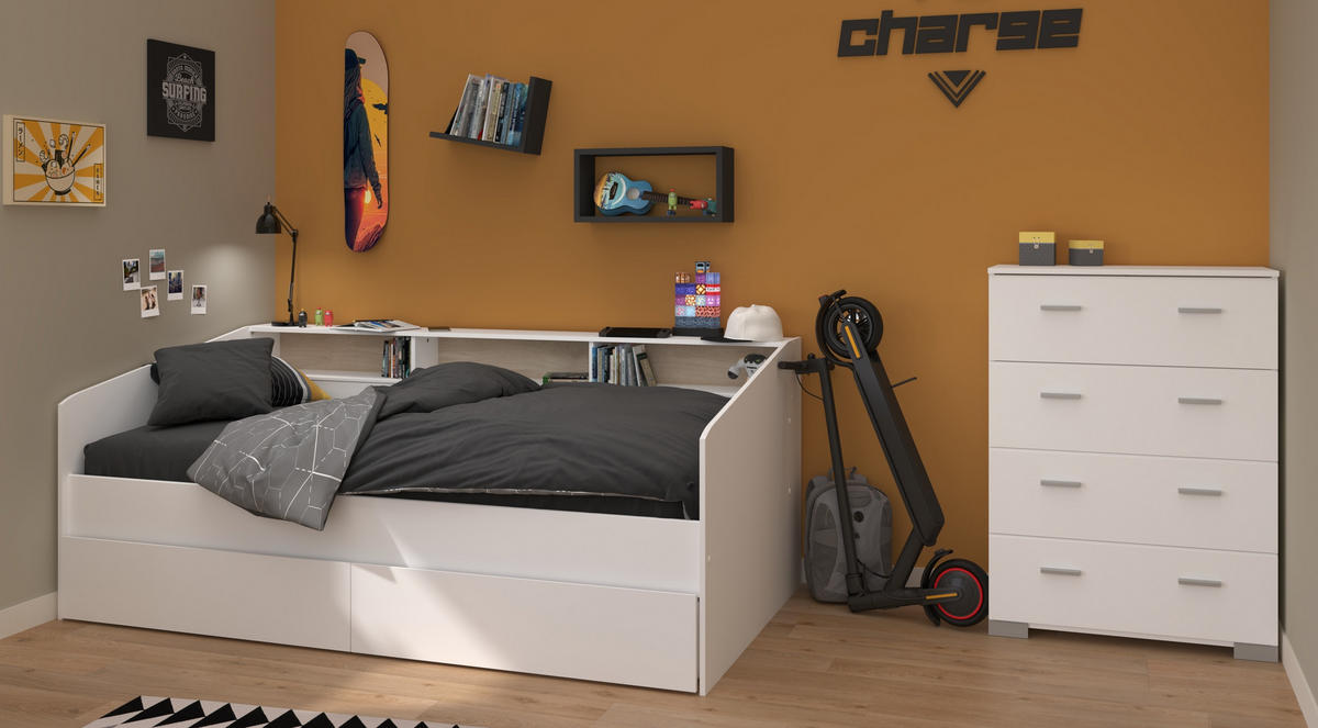 JUGENDZIMMER Sleep 45 in Weiß 3 teilig - Weiß, Holzwerkstoff (120/200/80cm)