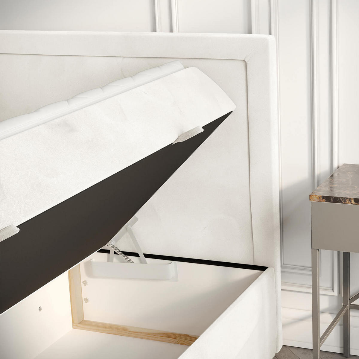 BOXBETT Jodan 140/200 cm Creme im Magic Velvet Stoff - Creme/Schwarz, Holz/Holzwerkstoff (140/200cm) - AltaBeds