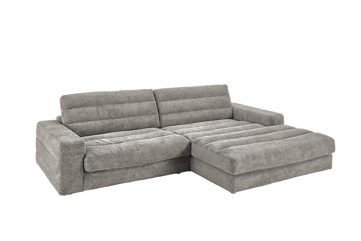 ECKSOFA LANA SOFA Steingrau Cord - Greige/Schwarz, Textil (296/205cm) - KAWOLA
