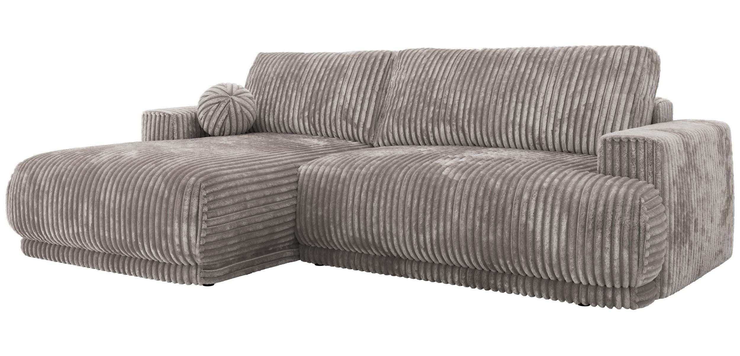 ECKSCHLAFSOFA RINA L Hellgrau Cord - links - Hellgrau/Schwarz, Kunststoff/Textil (267/170cm) - MKS