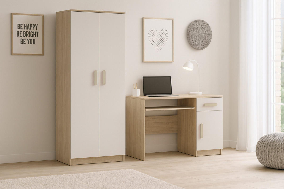 KINDERZIMMER-SET INGE IV 2-teilig in Weiß+Sonoma/Sonoma - Weiß/Sonoma Eiche, Holzwerkstoff (190/192/50cm) - Deine Möbel 24