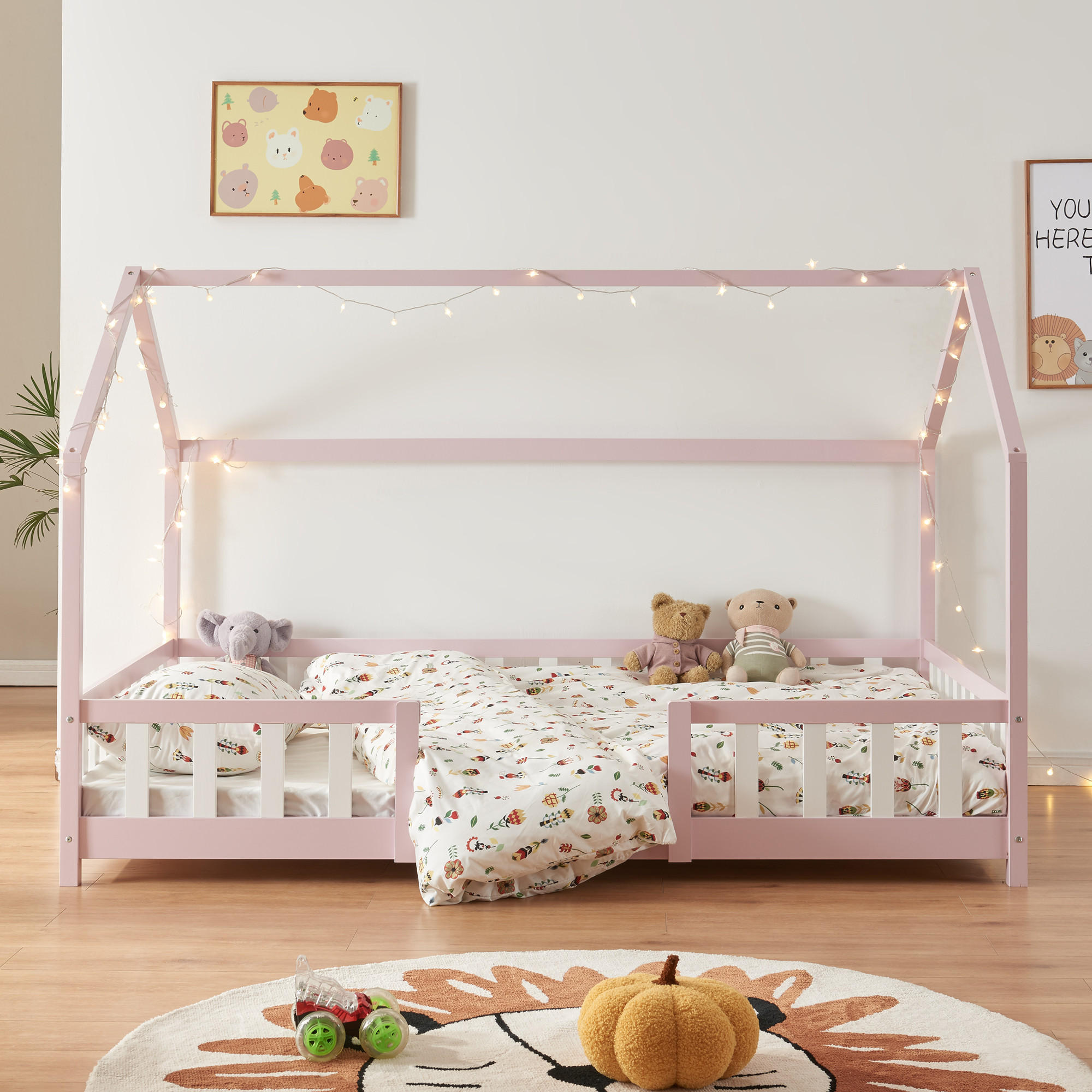 HAUSBETT Sisimiut - Rosa/Weiß, Holz (140/200cm) - [en.casa]