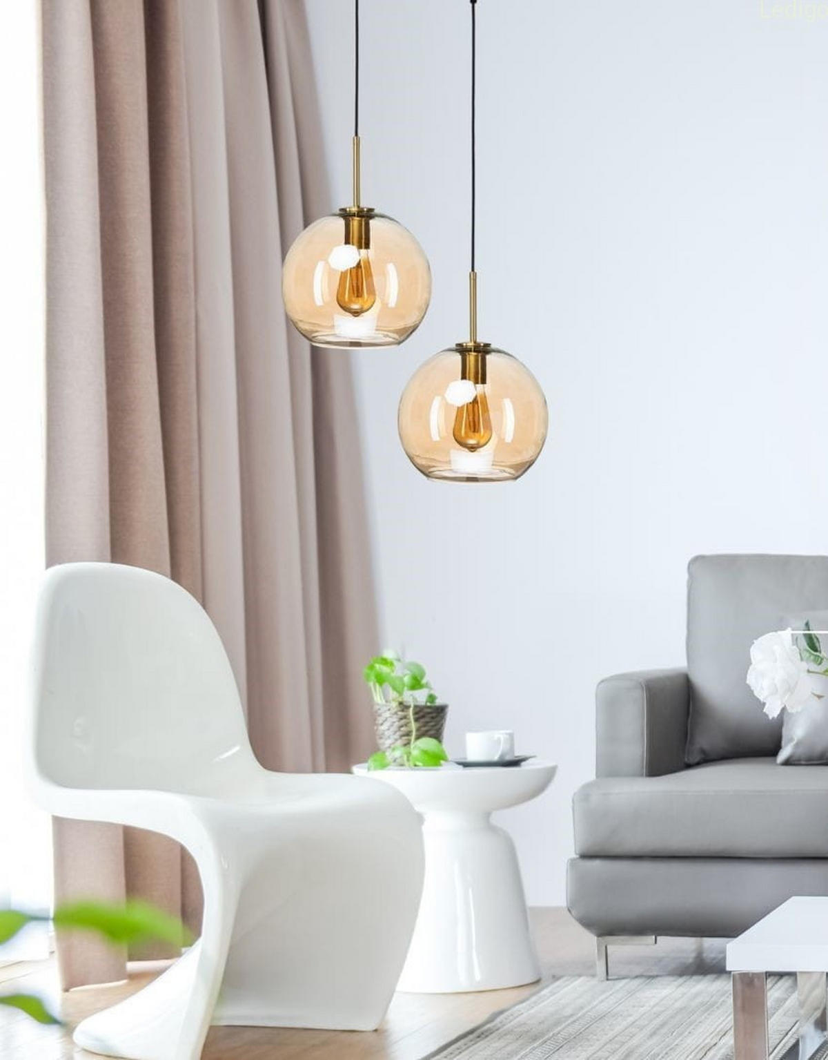 PENDELLEUCHTE Paris - Honigeiche/Goldfarben, Glas/Metall (24/24/115cm) - kiki design