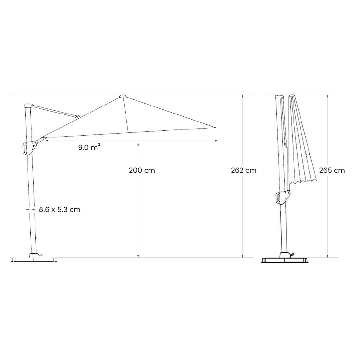 AMPELSCHIRM rund 3.5 m Challenger T¹ Premium 360° kippbar schwarz/anthrazit - Schwarz, Metall (350/350cm) - Platinum