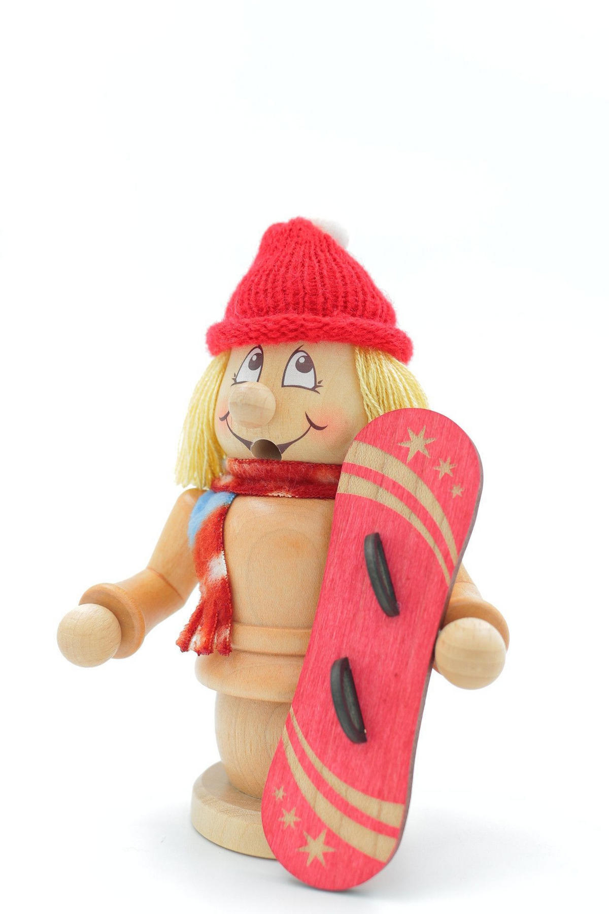 RAUCHFIGUR Wichtel Snowboarderin 15cm - Multicolor, Holz (9/15/0.1cm)