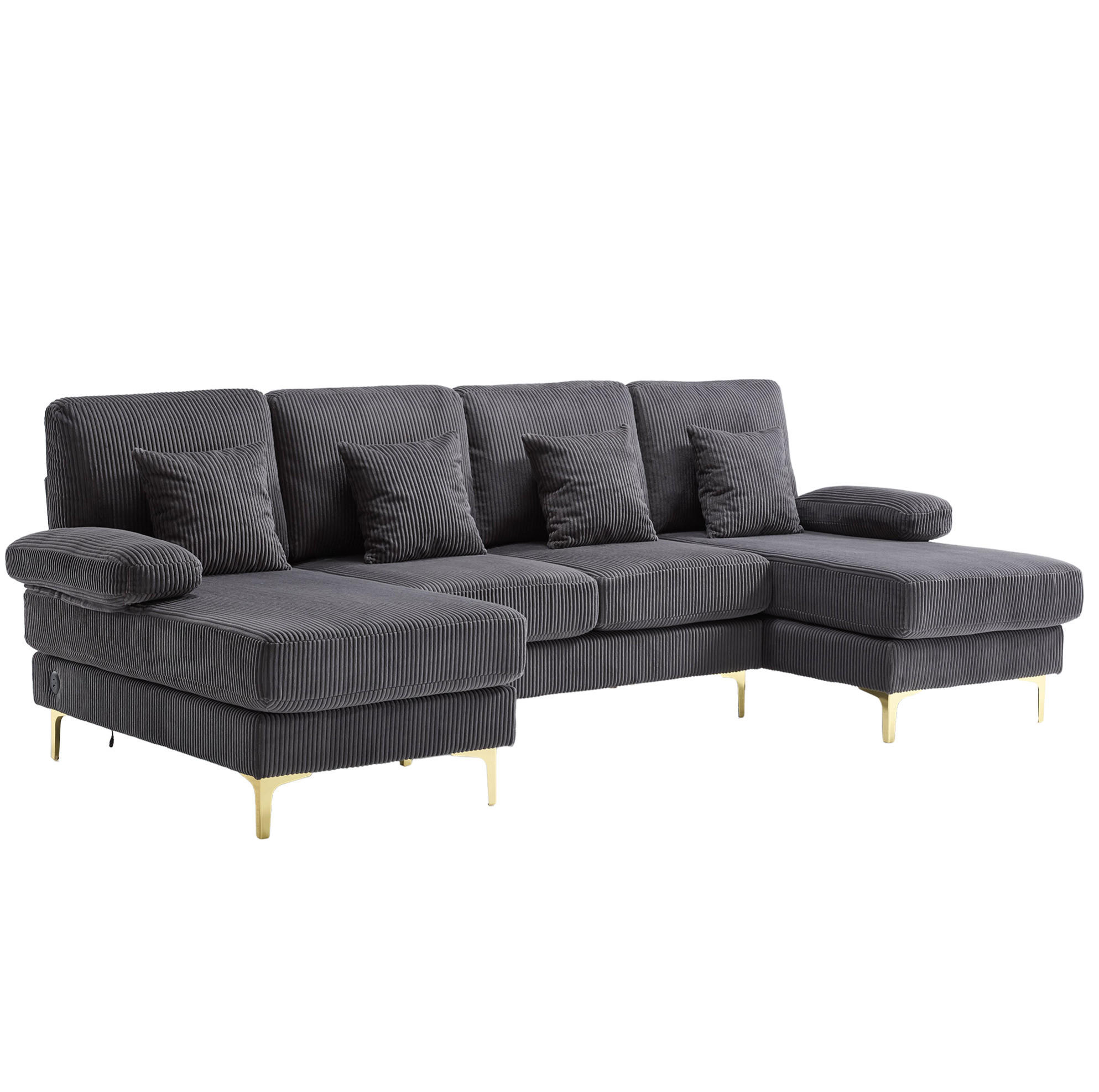 U-FORM Wohnlandschaft Samt mit LED und USB-Anschluss 265/135/88 cm Grau - Grau, Textil (135/88/265cm) - Redom