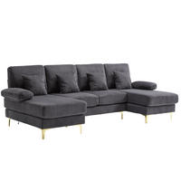 U-FORM Wohnlandschaft Samt mit LED und USB-Anschluss 265/135/88 cm Grau - Grau, Textil (135/88/265cm) - Redom
