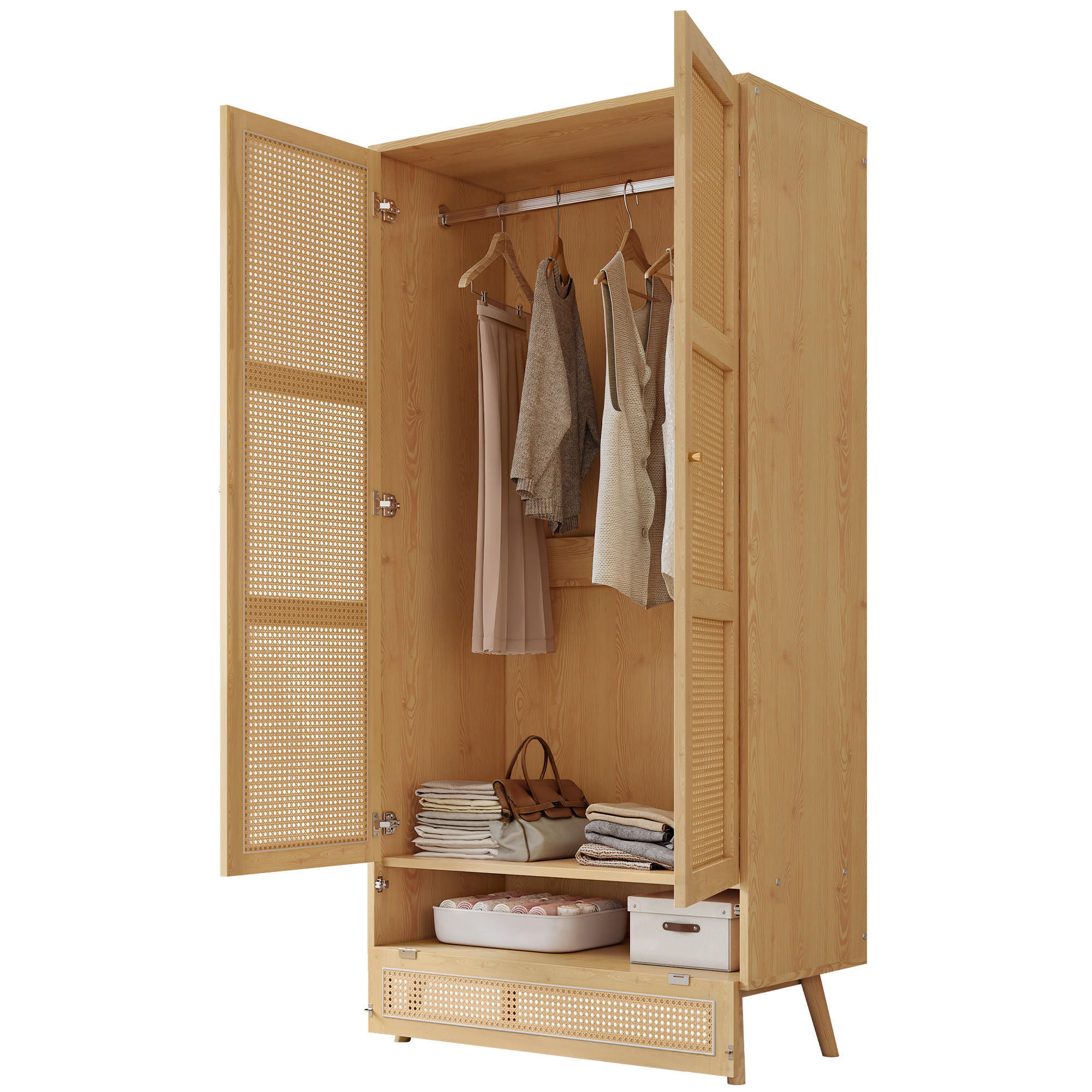 KLEIDERSCHRANK in Naturfarben mit Stange für Schlafzimme und Wohnzimmer, B90/T45/H183 cm - Naturfarben, Holzwerkstoff/Metall (90/183/45cm) - STILVORA