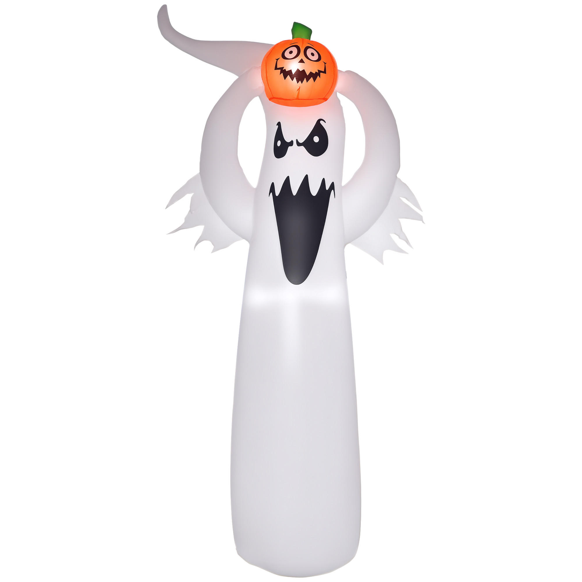 HALLOWEENDEKO DE-42052 1,8 m aufblasbares Gespenst mit LED Weiß + Orange - Weiß, Kunststoff (80/180/40cm) - ComfortXL