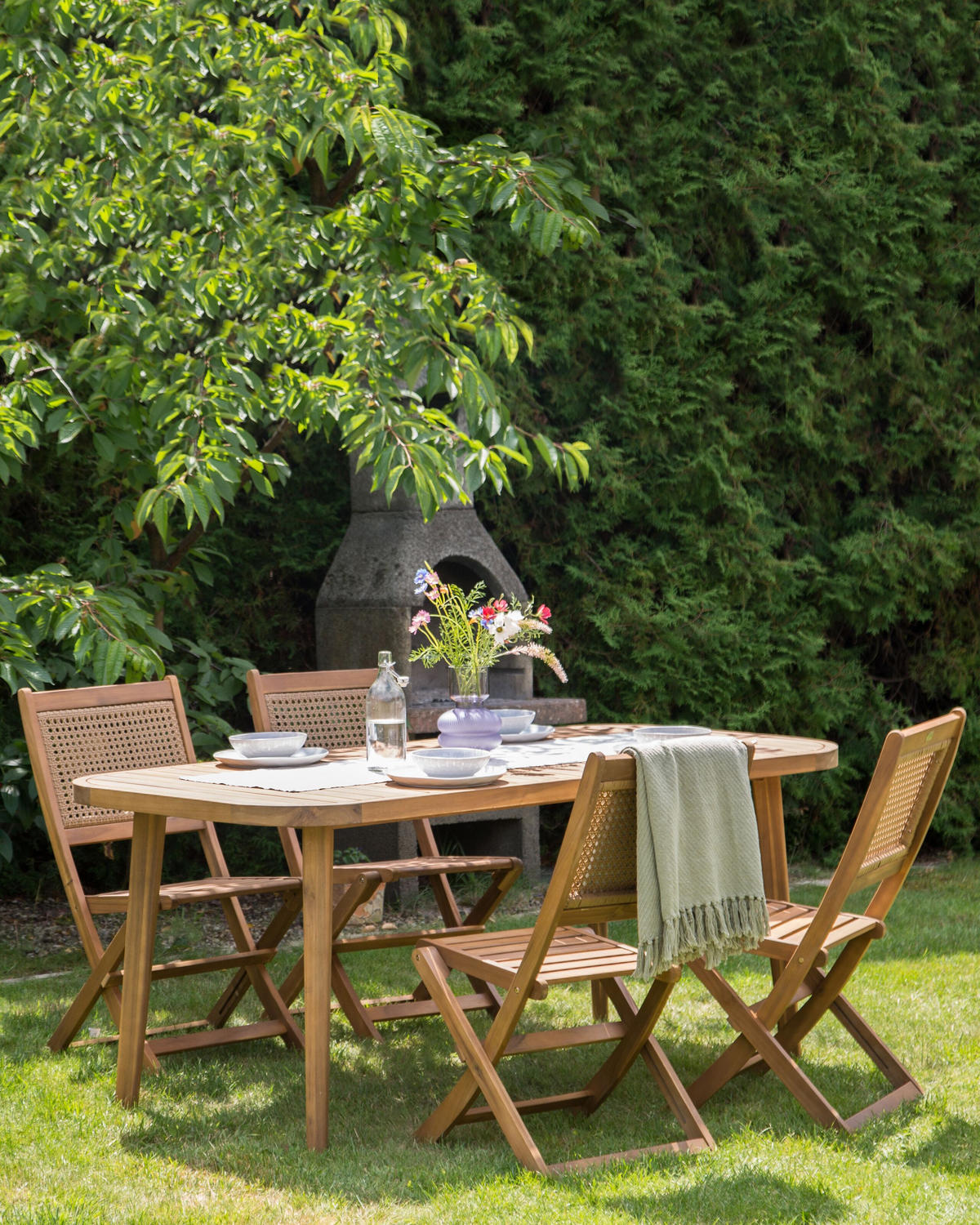 GARTENSTUHL 4er-Set Heller Holzfarbton Paraggi - Hellbraun, Holz (51/90/60cm) - Beliani