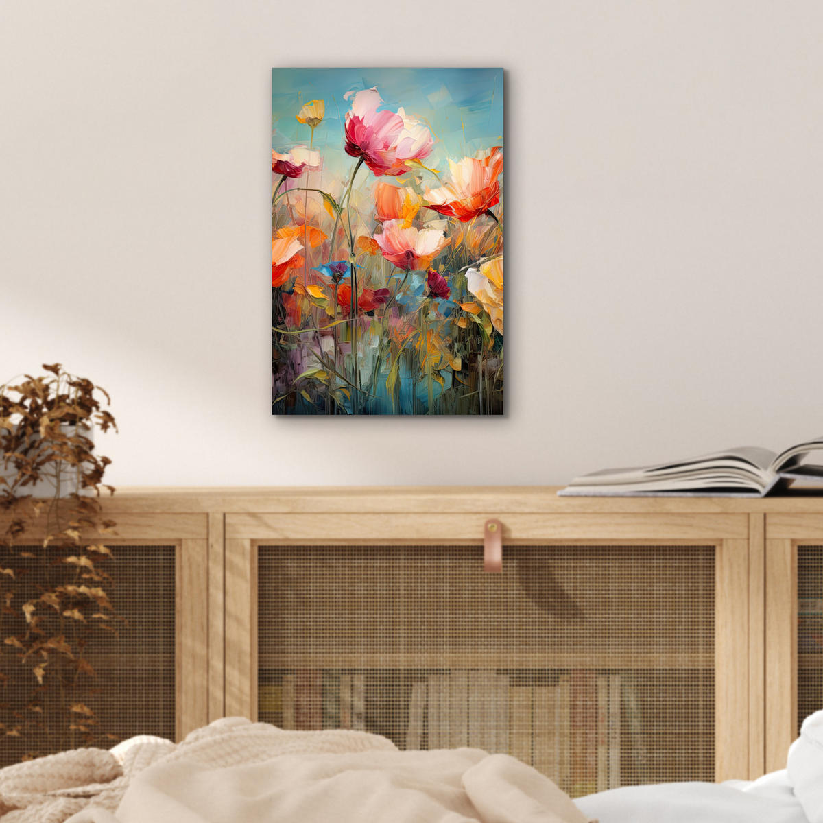 METALLBILD Blumen - Aquarell - Kunst - Botanisch - Natur 20x30 cm - Orange, Metall (20/30cm) - MuchoWow