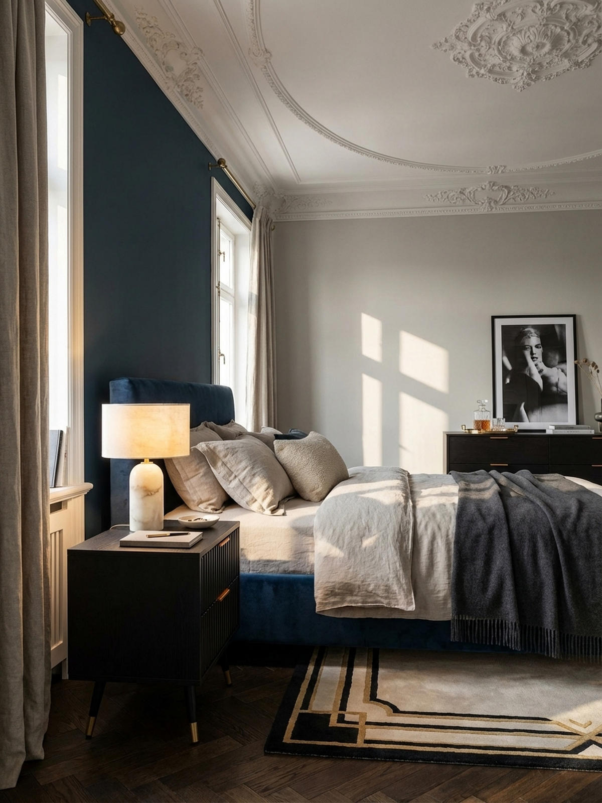 NACHTTISCH – Schwarz/Eiche-Dekor, 43,5x39x56 cm, mit Schubladen, modern - Goldfarben/Schwarz, Holzwerkstoff/Metall (44/56/39cm) - KADIMA DESIGN