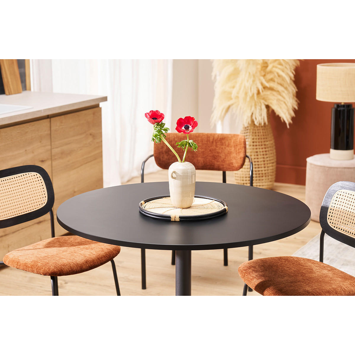 ESSTISCH Rund Schwarz D90 CALISTA - Schwarz, Holz (90/90/75.5cm) - Miliboo