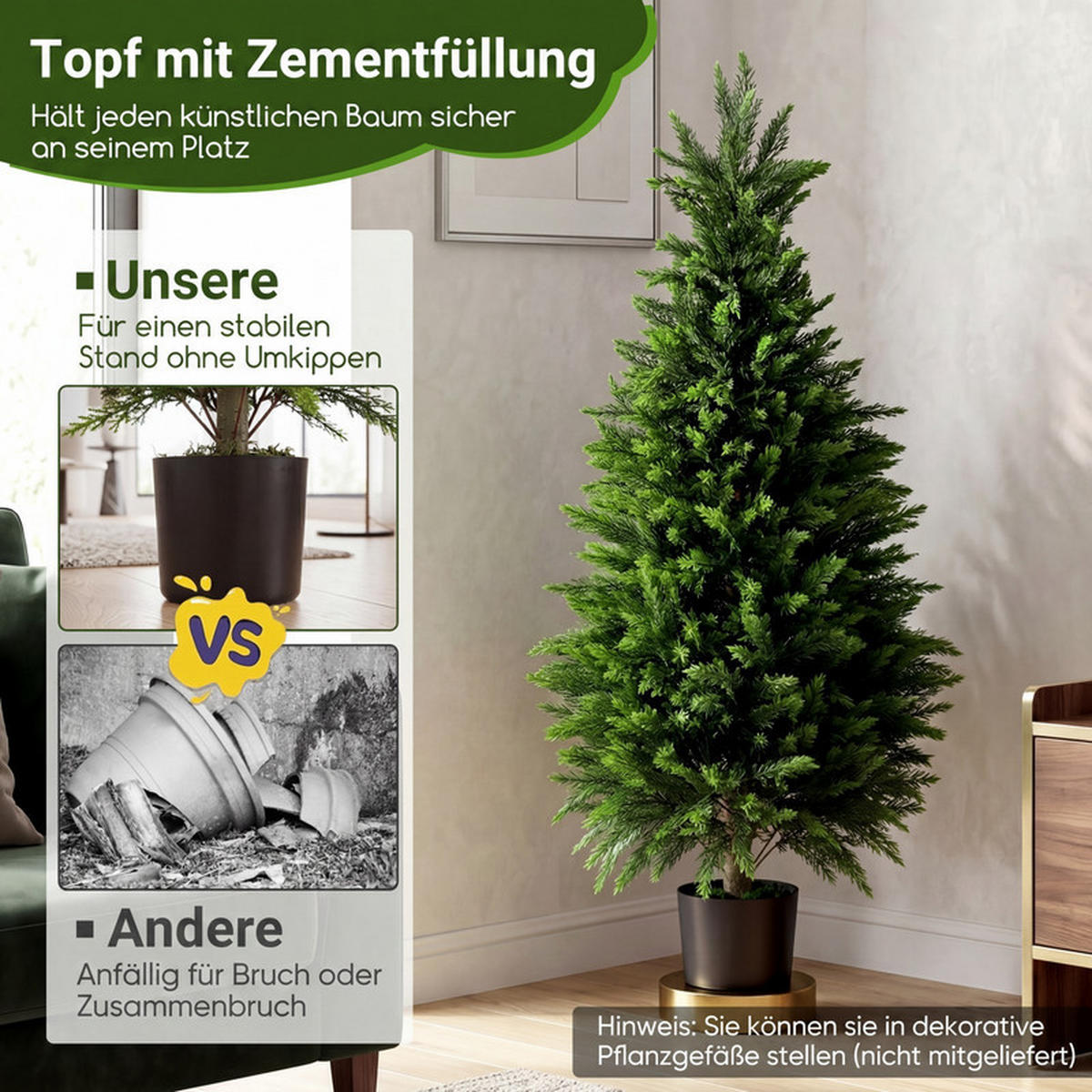 KÜNSTLICHER ZEDERNBAUM mit Topf grün(2er-Set) - Grün, Kunststoff (120cm) - COSTWAY