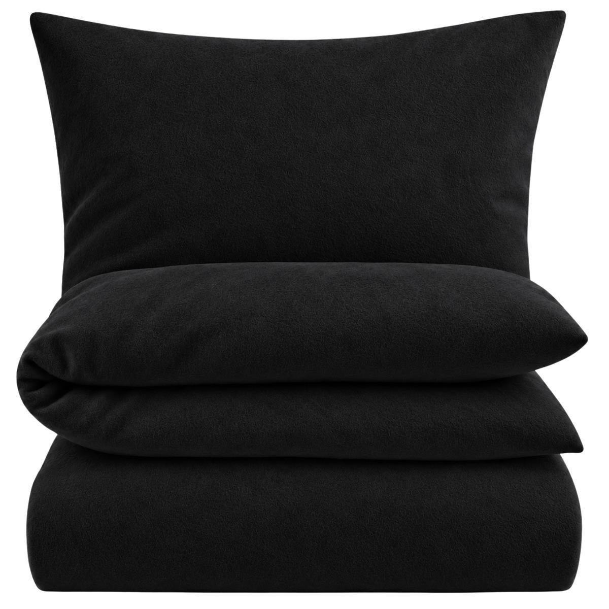 BETTWÄSCHE Biber 135x200 Schwarz Uni Flanell Winter Bettbezug - Made in Germany - Schwarz, Textil (135/200cm) - Carpe Sonno