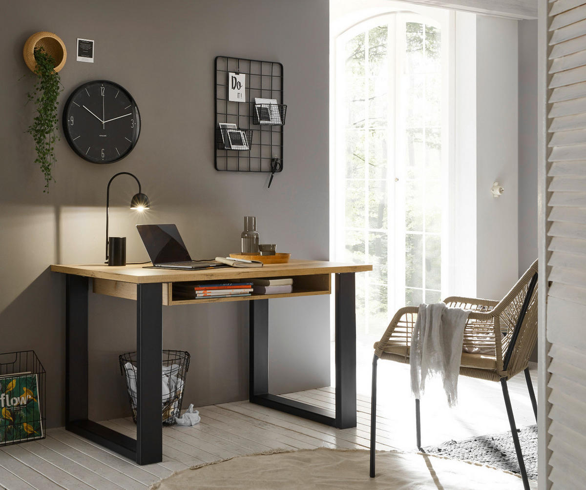 SCHREIBTISCH Used Wood hell, anthrazit, Laptoptisch für Homeoffice und Büro 125 x 60 cm - Eichefarben/Anthrazit, Holzwerkstoff/Metall (125/60/76cm) - Furn.Design
