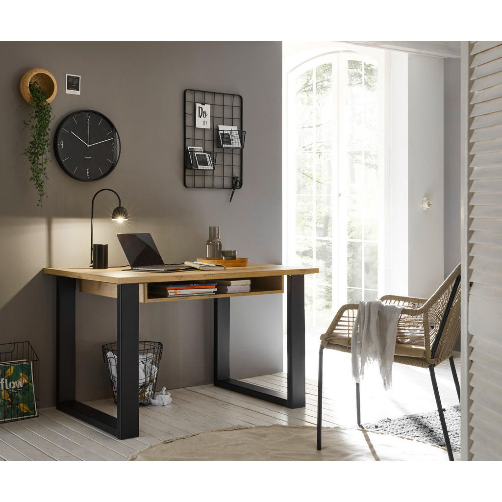 Thumbnail - Furn.Design Büromöbel-Set, Eiche, Anthrazit, Metall, Nachbildung,Altholz, 2 Fächer, Kufe, 220x91x60 cm, FSC 100%, Arbeit...