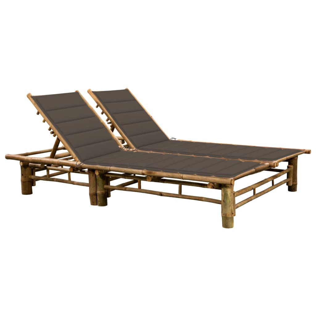2-PERSONEN-SONNENLIEGE mit Auflagen Bambus - Taupe, Holz (130/87/200cm) - furnicato