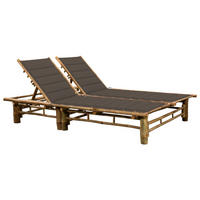 2-PERSONEN-SONNENLIEGE mit Auflagen Bambus - Taupe, Holz (130/87/200cm) - furnicato