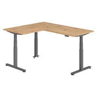 ECKSCHREIBTISCH elektrisch höhenverstellbar L-Form 160/180/74 cm in Wildeiche/Graphitfarben - Wildeiche/Graphitfarben, Holzwerkstoff (160/180/74cm) - bümö