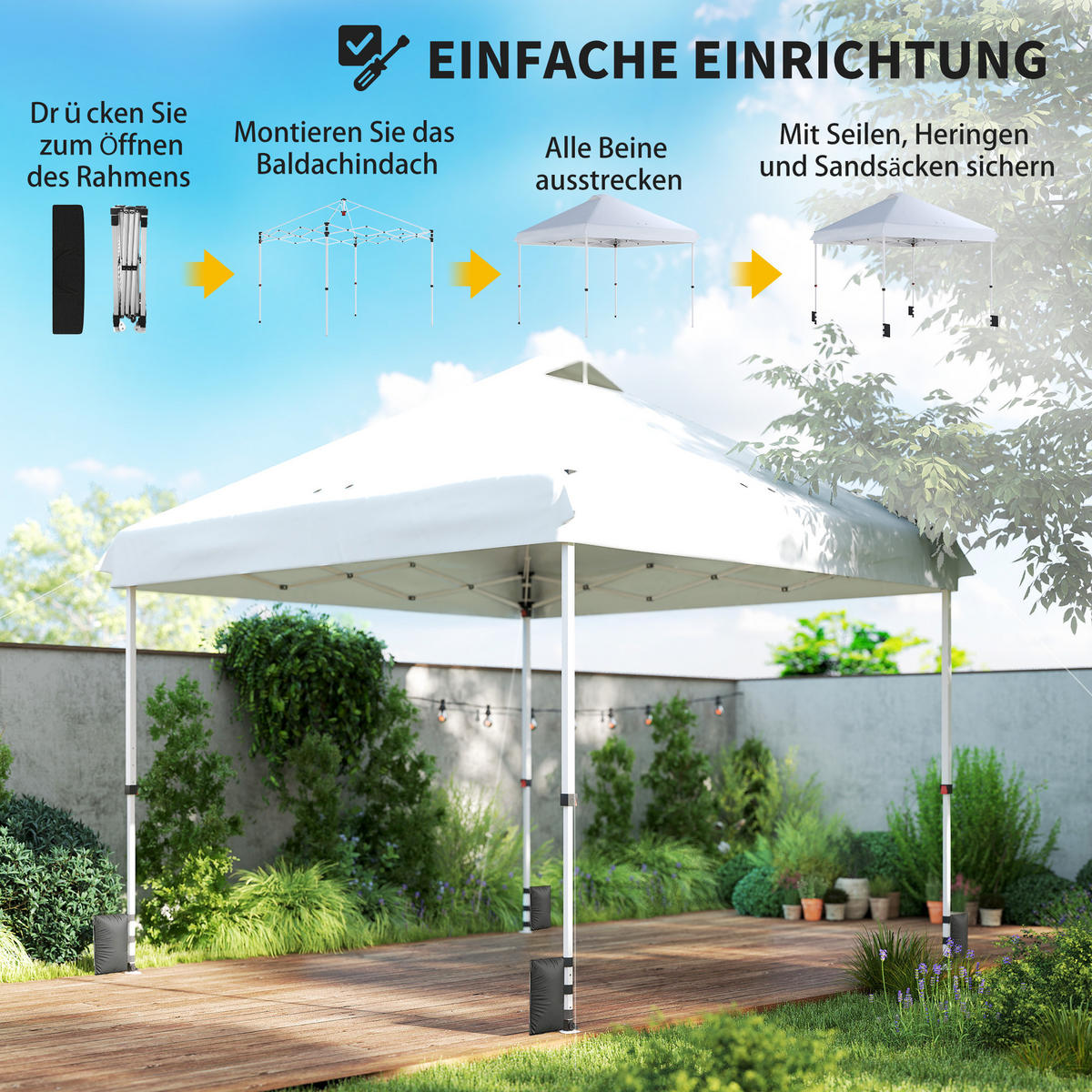 PAVILLON 3 x 3 m Wasserdicht Stabil Winterfest Pop-up Faltpavillon, UV 50+ Weiß - Weiß, Metall (300/273/300cm) - Outsunny