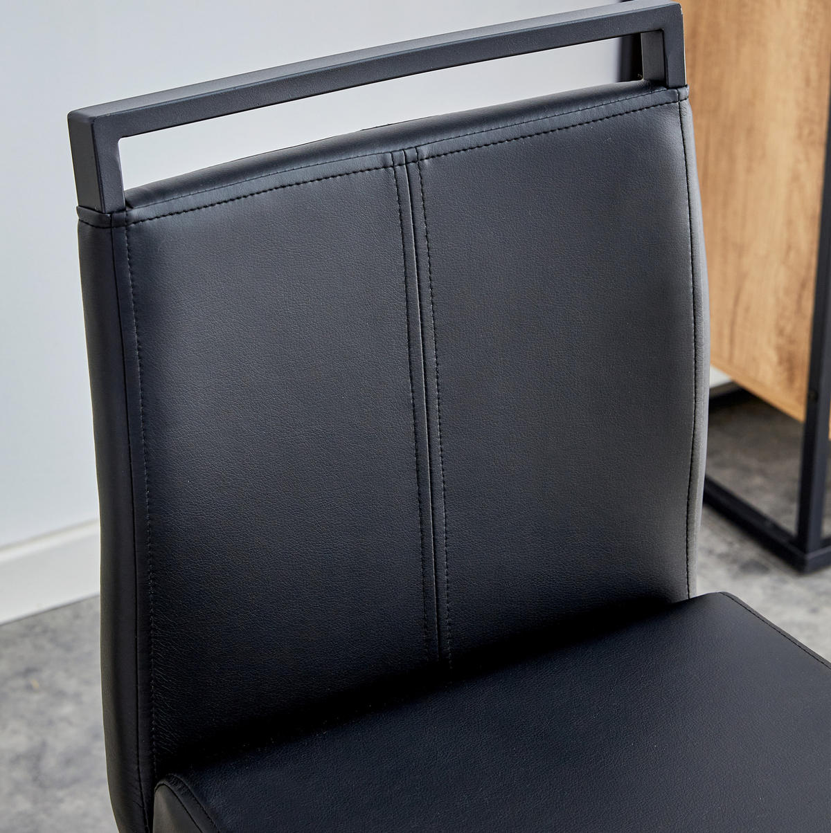 BARHOCKER 2er-Set mit Fußstütze Höhe 96,5 cm PU-Leder Schwarz - Schwarz, Metall (46.5/96.5/39cm) - Meubliv