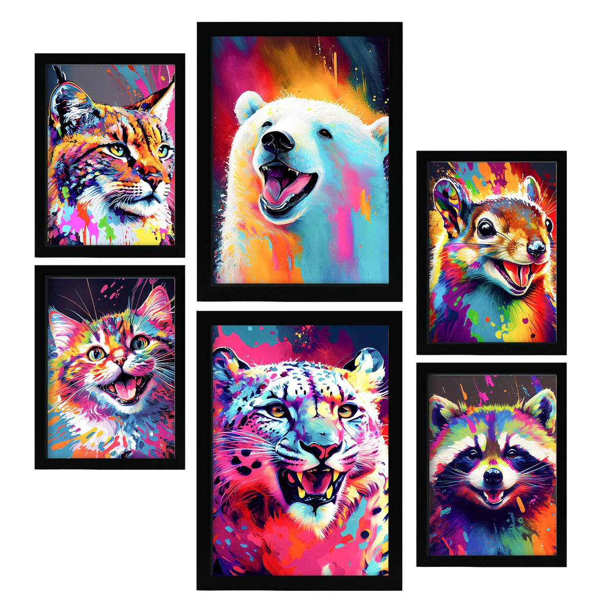 POSTER Set Mit 6 Katzen Und Bären Im Hochformat Lebhafte Aquarell Stil Illustrationen A3 & A4 Rahmenlos - Klar, Papier (29/3cm) - Nacnic