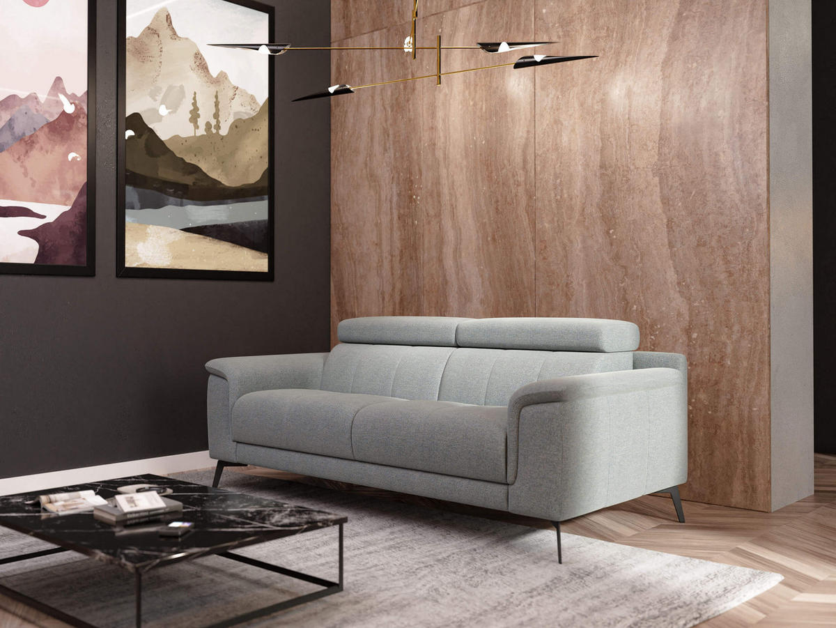 SOFA FIERO 3-Sitzer, silberfarben - Silberfarben/Schwarz, Holzwerkstoff/Textil (212/82/103cm) - Courtois Laville