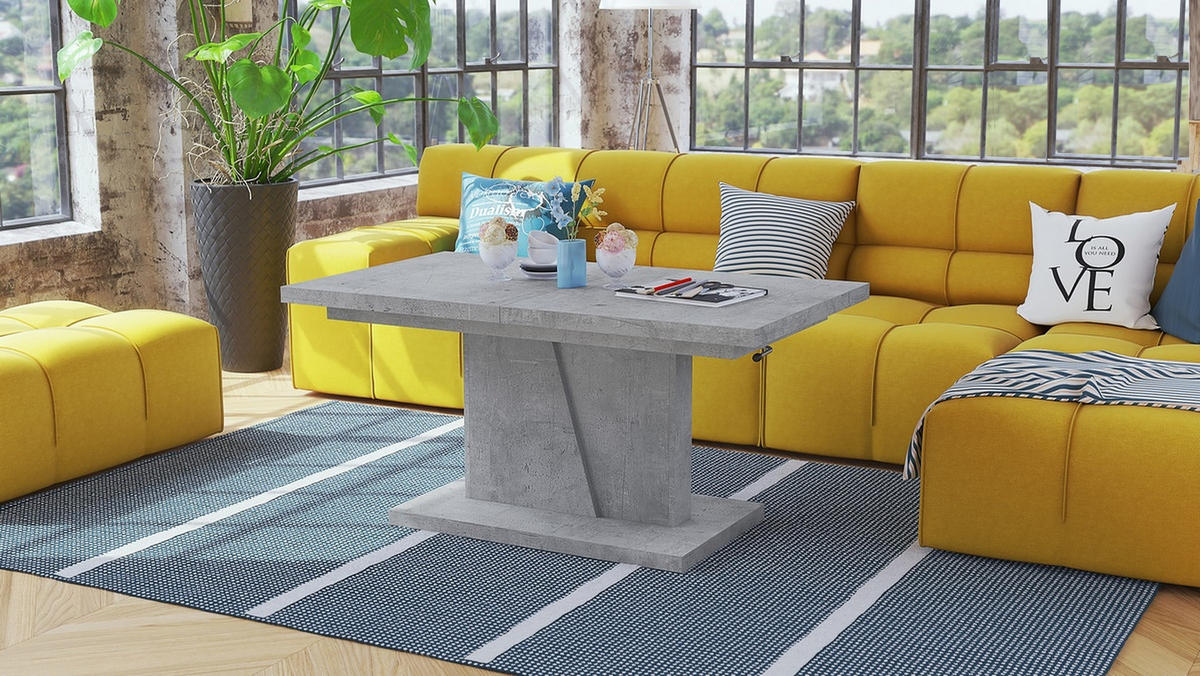 COUCHTISCH rechteckig Beton ausziehbar höhenverstellbar - Hellgrau, Holzwerkstoff (70/120/60cm) - designimpex