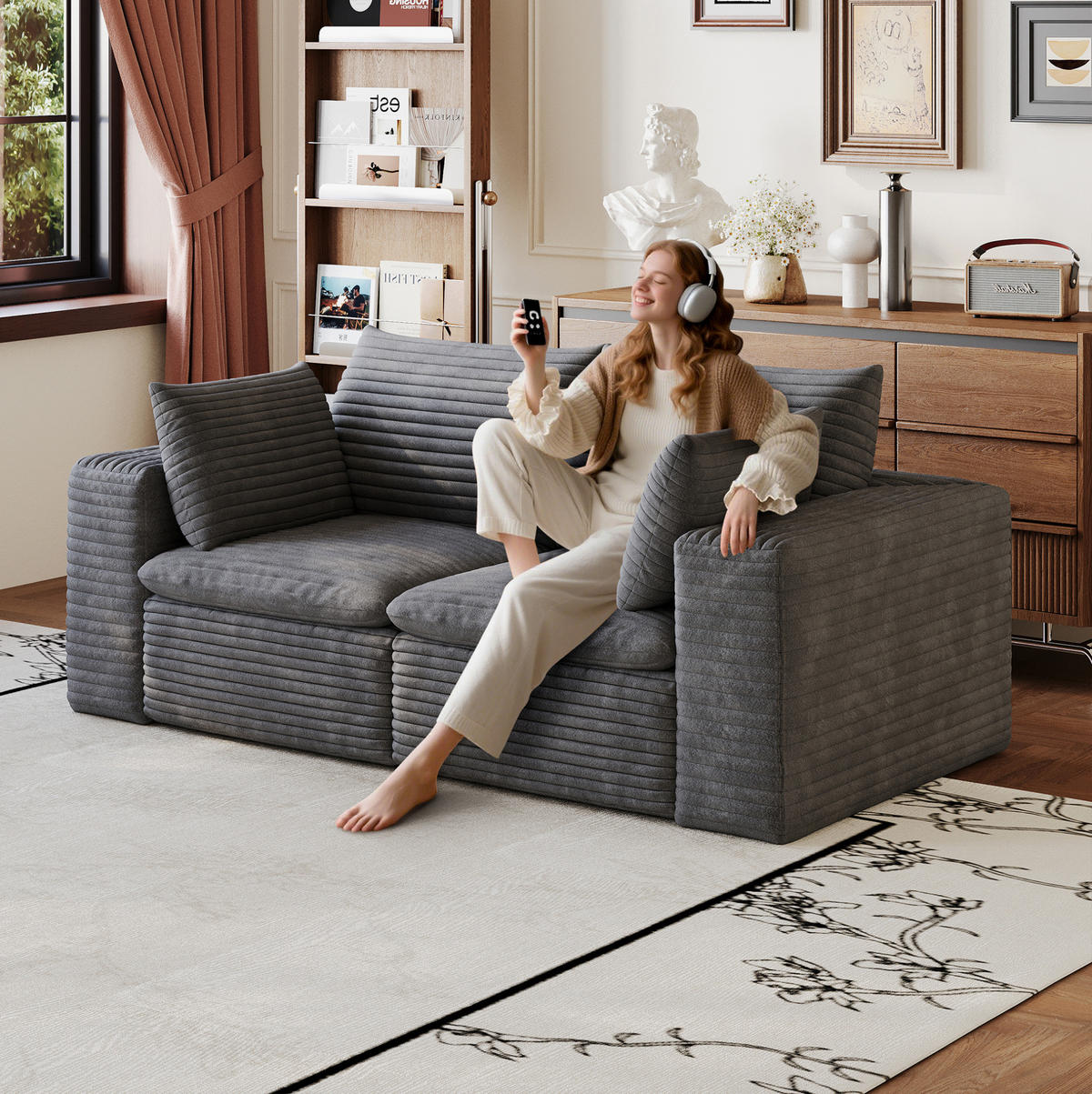 2-SITZER-SOFA aus Stoff 180 cm Dunkelgrau mit Schaumstoffkern, weicher Polsterung und montagefreiem Design - Dunkelgrau, Textil (180/60/90cm) - Modfu