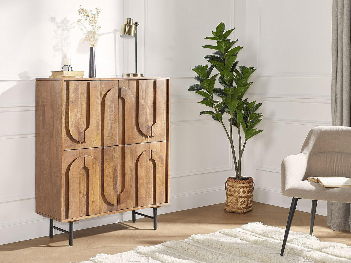 SIDEBOARD - 90 cm x 40 cm - Holz, Platte - Naturfarben Dunkel MIZORAM - Naturfarben, Holz (90/115/40cm) - Vente-Unique