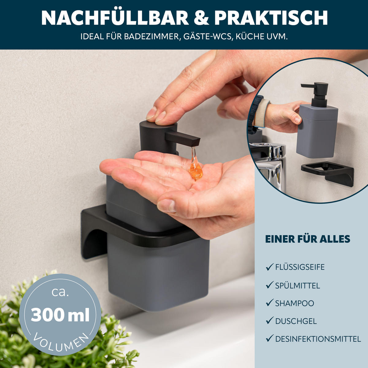 BADACCESSOIRESET SAVONA Softtouch (2er-Set) - Grau, Kunststoff (7/15.5/8.5cm) - bremermann