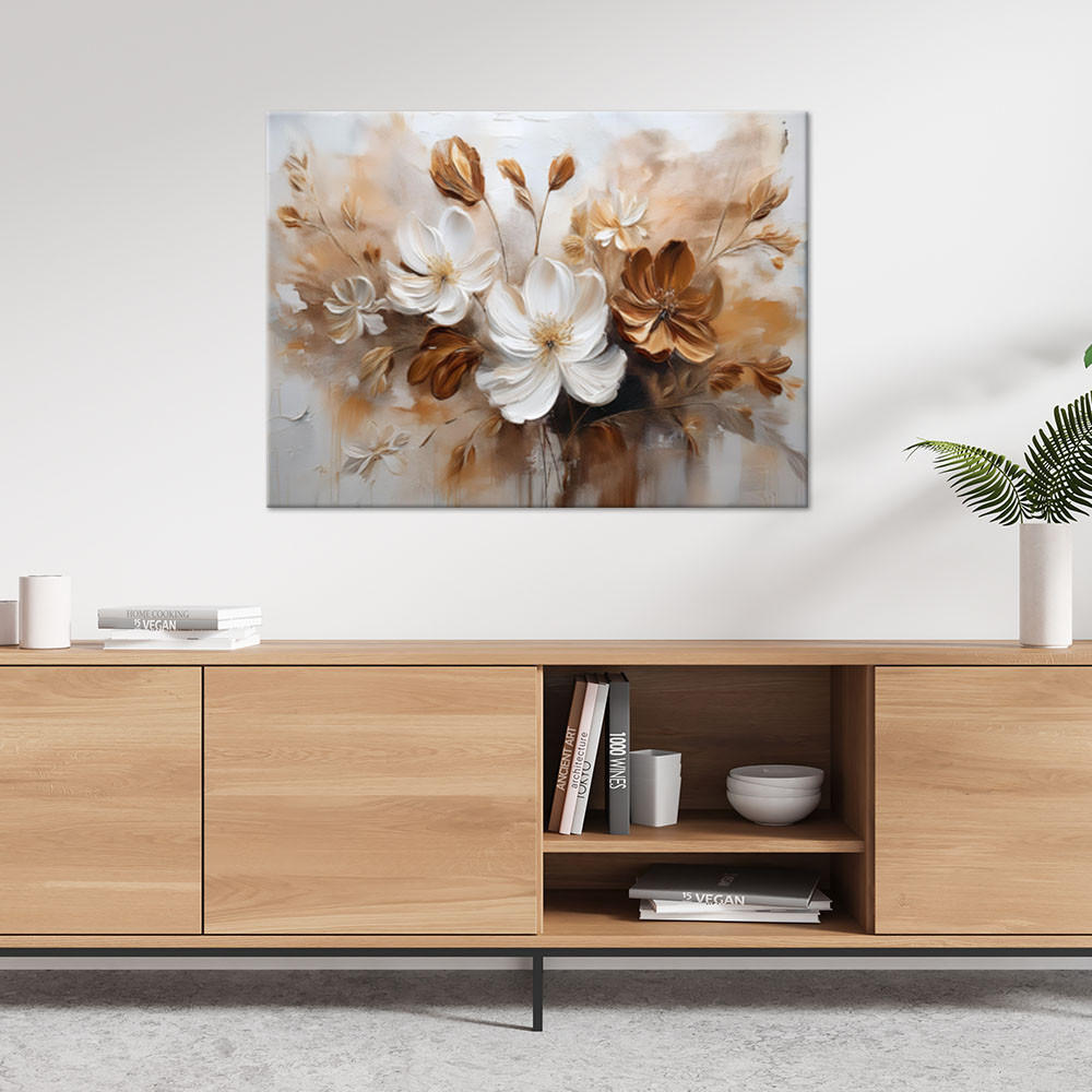 WANDBILD weiß und braun bemalte wildblumen - Beige, Textil (100/70cm) - Feeby