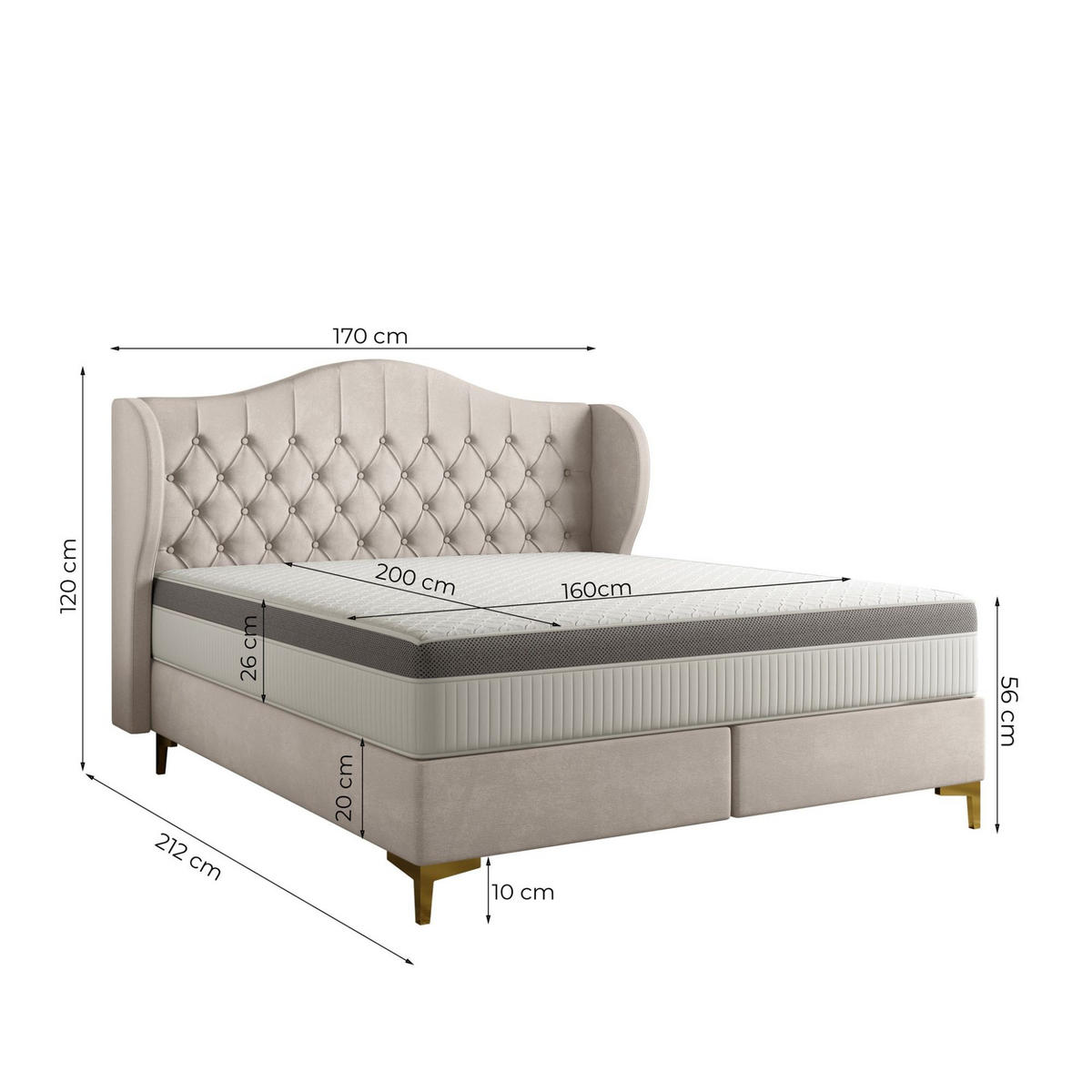 POLSTERBETT Pelagio In Whisper - Goldfarben, Holzwerkstoff/Textil (160/200cm) - Fun Möbel
