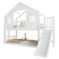 ETAGENBETT 90/200 cm mit Rutsche, Fenster- und Dachdesign aus Massivholz und MDF, Weiß - Weiß, Holz (90/200cm) - Redom