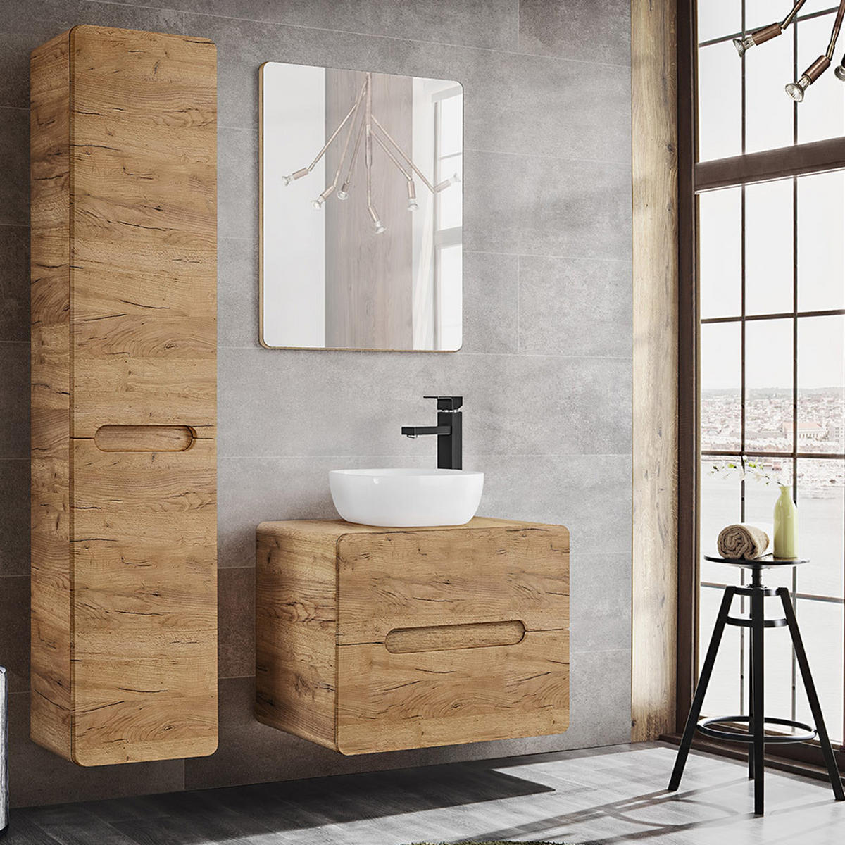 WASCHBECKENSCHRANK Luton-56 - Braun, Holzwerkstoff (60/53/46cm) - Lomado