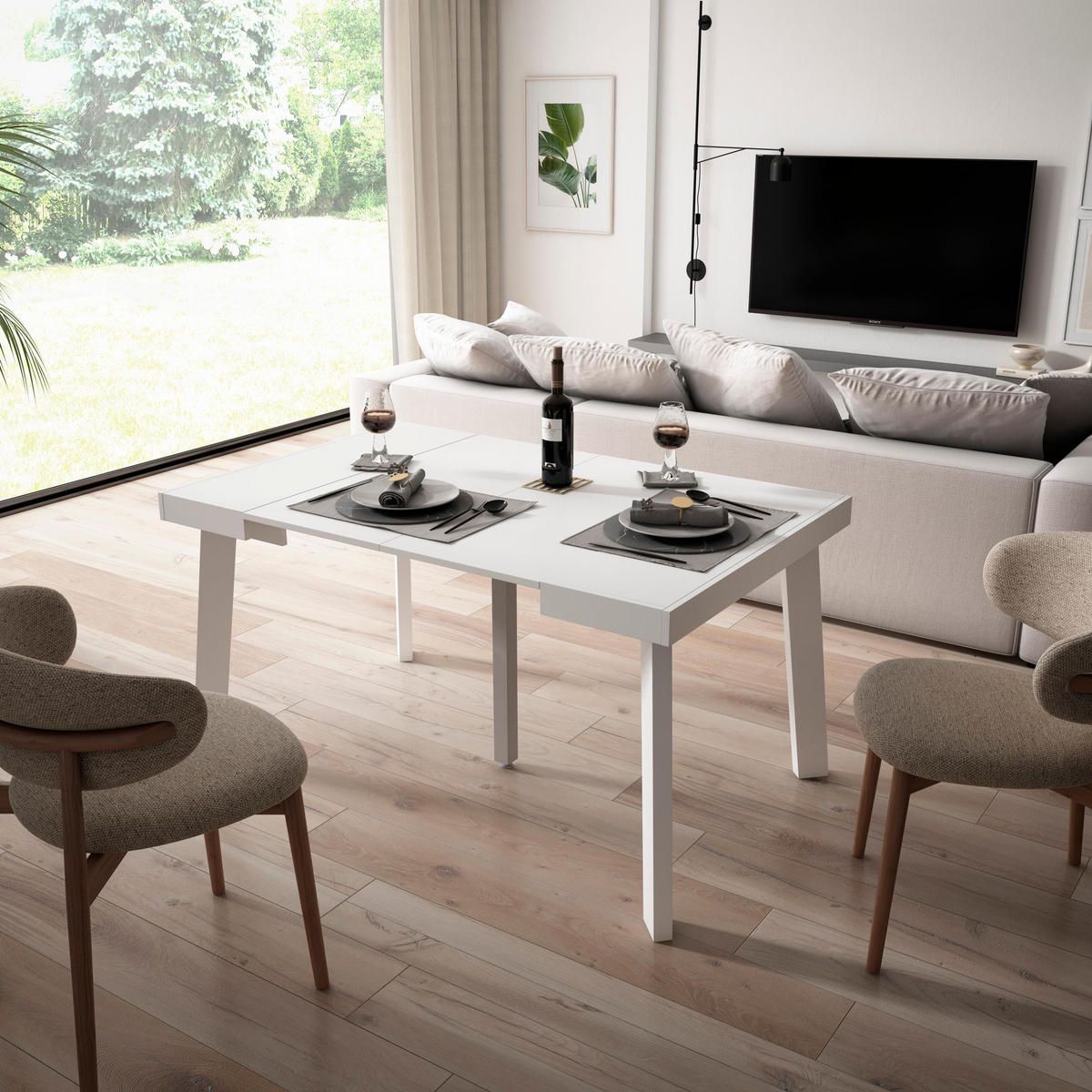 KONSOLENTISCH ausziehbar 58 bis 140cm, für 6 Gäste, weiß, 90/58/73cm - Weiß, Holzwerkstoff (90/140/73cm) - Skraut Home