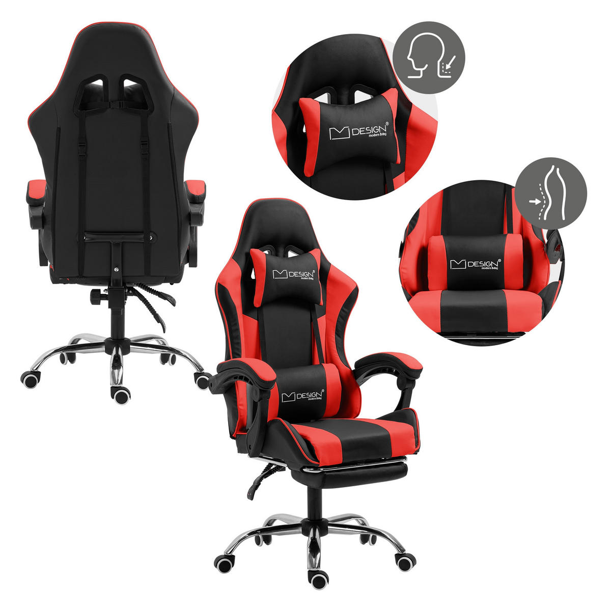 GAMING-STUHL schwarz rot - Rot, Metall (62/128/62cm) - ML-DESIGN
