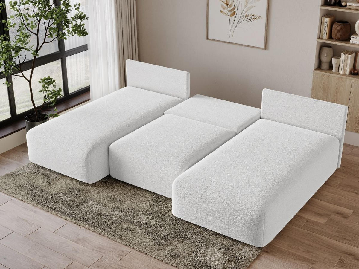 ECKSOFA Ronni U Bouclé-Stoff Weiß - Weiß, Holz/Textil (300/190cm) - Graingold