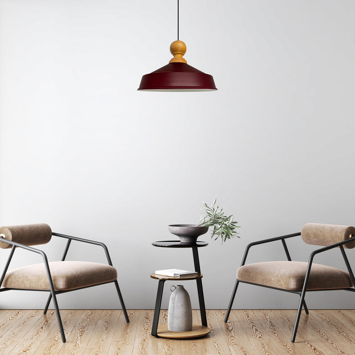 PENDELLEUCHTE Asletl 40/30 cm - Dunkelrot, Metall (40/30cm) - Bamyum