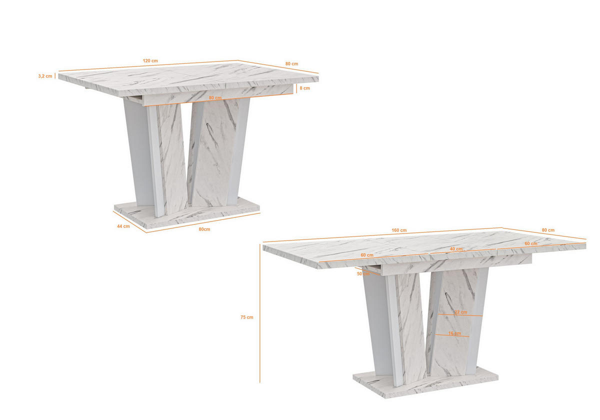 ESSTISCH SAMAR Ausziehbar 120 - 160 / 80 x 76 cm - Hellgrau/Weiß, Holz (120/80/76cm) - MASSENO