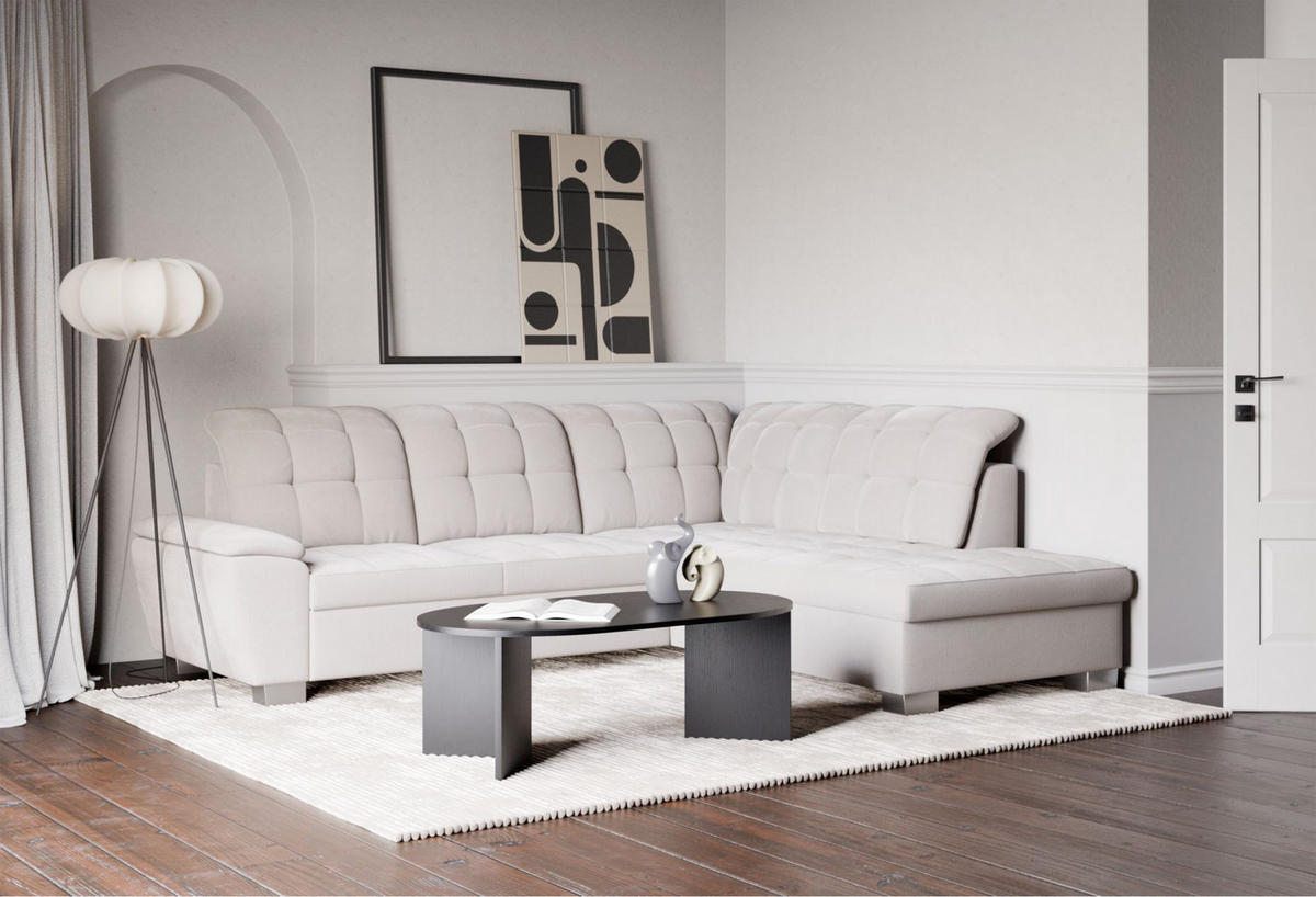 ECKSOFA Jamaal Creme rechtsseitig - Creme/Schwarz, Textil (258/212cm) - Selsey