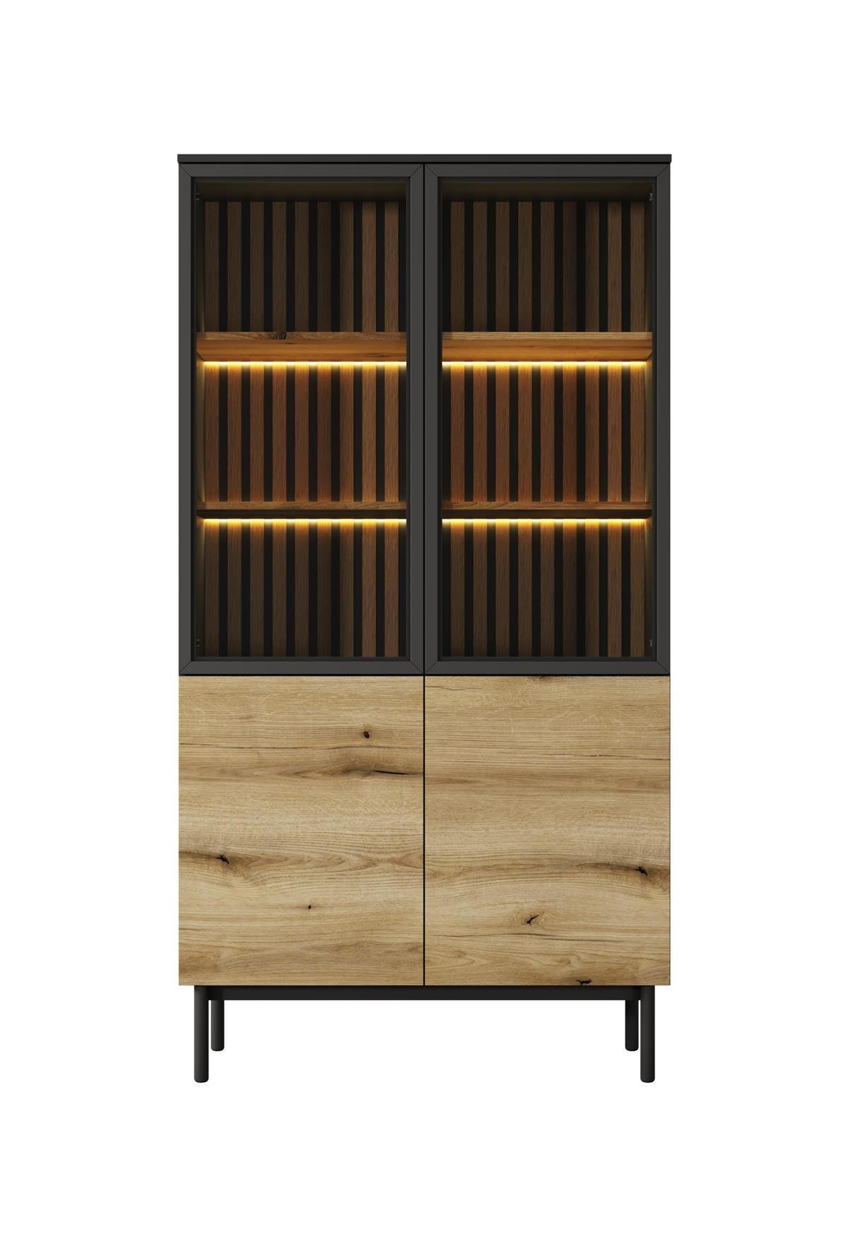 Thumbnail - Bettso Vitrine, Schwarz, Holzwerkstoff, 8 Fächer, 100x188x39 cm, Wohnzimmer, Wohnwände, Vitrinenschränke