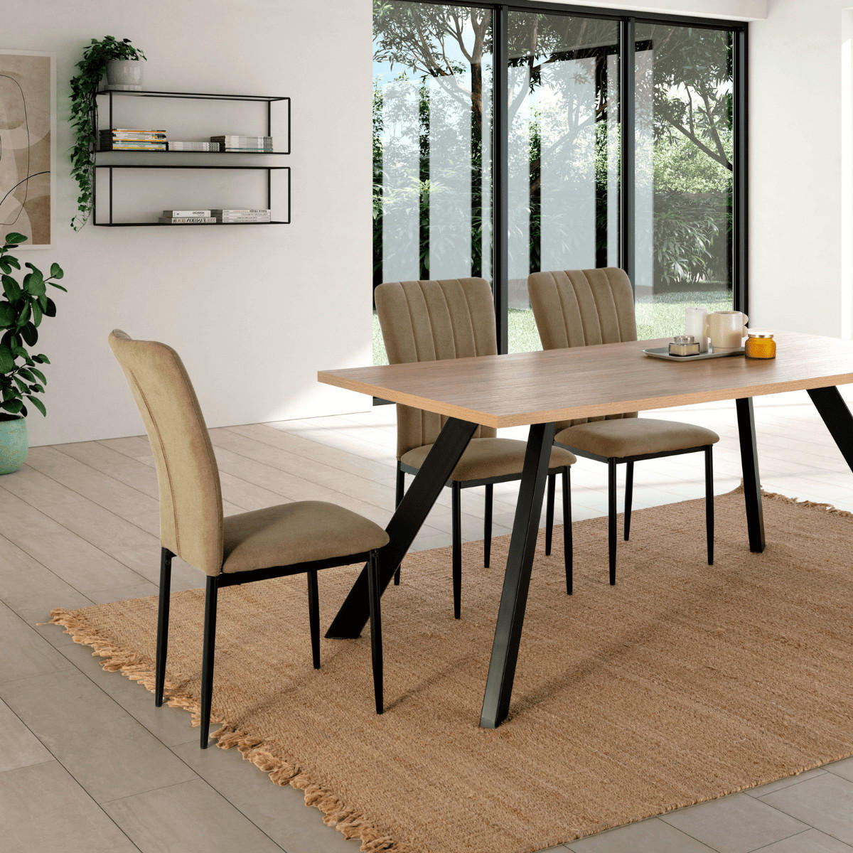 STÜHLEN (Set aus 4) aus stoff mit schwarzen metallbeinen - holly 43/58/46 cm - Grün, Textil (58/46/43cm) - Calicosy