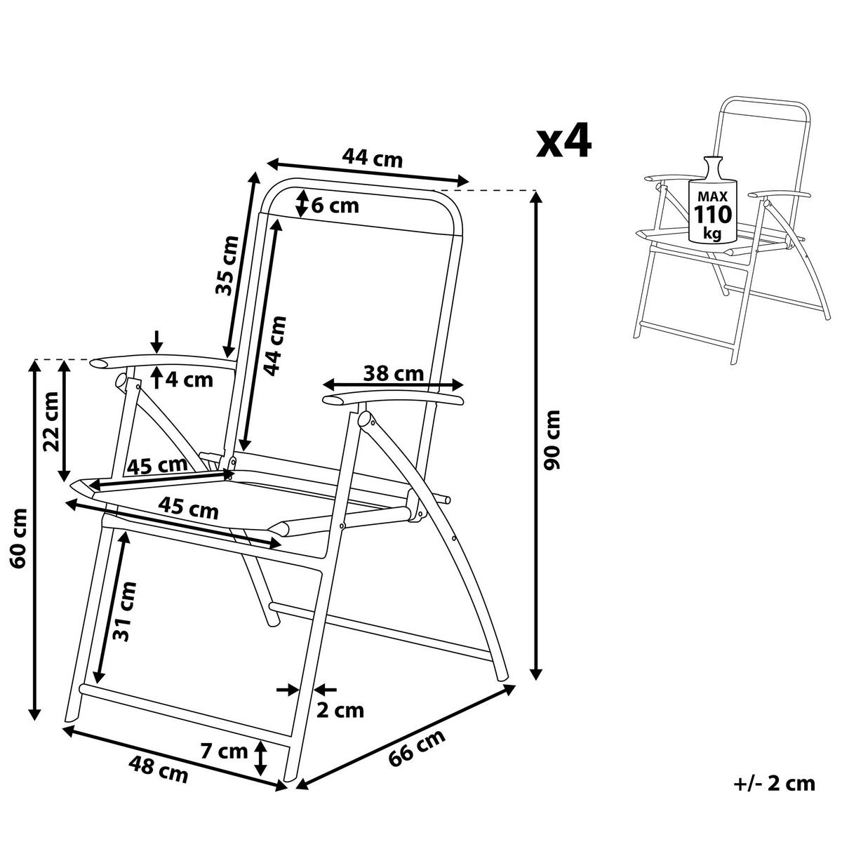 GARTENSTUHL 4er-Set Stahl schwarz Livo - Schwarz, Metall (48/90/66cm) - Beliani