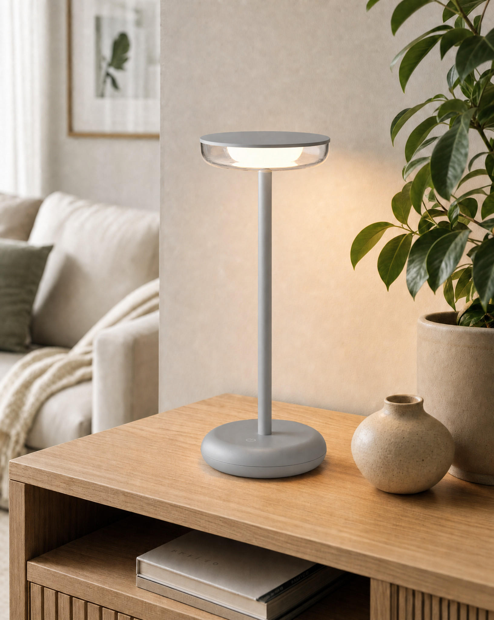 LED-TISCHLAMPE Grau Dimmbar Akku 1800mAh 180lm warmweiß Touch USB-C Nachttischleuchte Höhe 27,4 cm - Grau, Kunststoff (11/11/27.4cm) - Northpoint