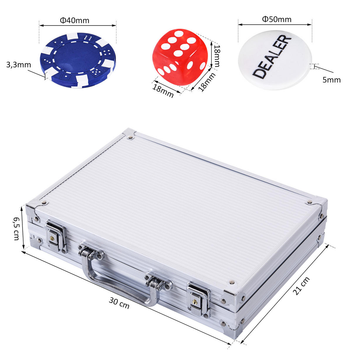 POKERKASETTE DE-18656 200 Jetons, 2 Kartendecks Aluminium - Silberfarben, Metall (205/295cm) - ComfortXL