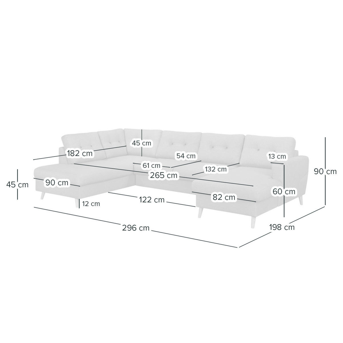 WOHNLANDSCHAFT mit Longchair - Dunkelgrau/Schwarz, Textil (290/90/200cm) - home24