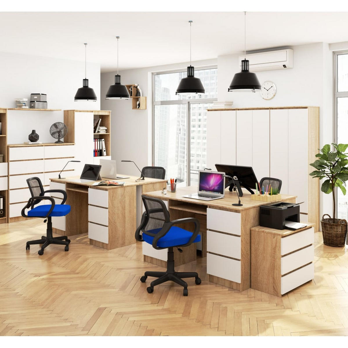 SCHREIBTISCH Eiche Sonoma, Weiß 77/135/50 - Weiß/Sonoma Eiche, Holzwerkstoff (50/135/77cm) - RAUMHIRSCH FURNITURE